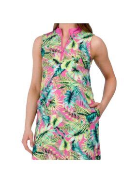 Tommy Bahama Womens Tropical Print Sleeveless Golf Dress Pink/Green Size M